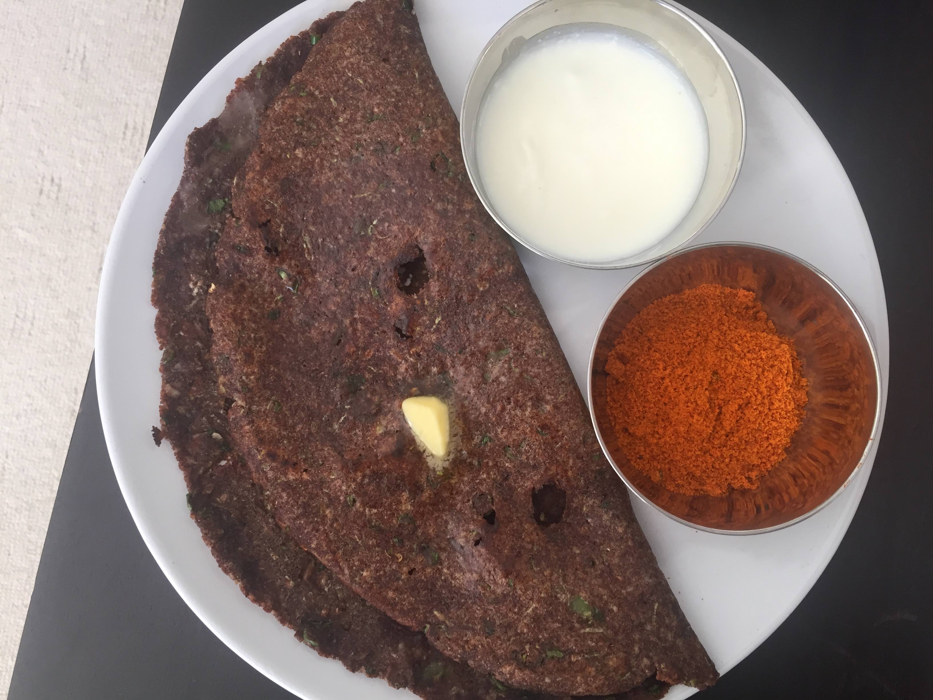 Ragi Cucumber Rotti  /  Ragi Sowthekaayi Rotti